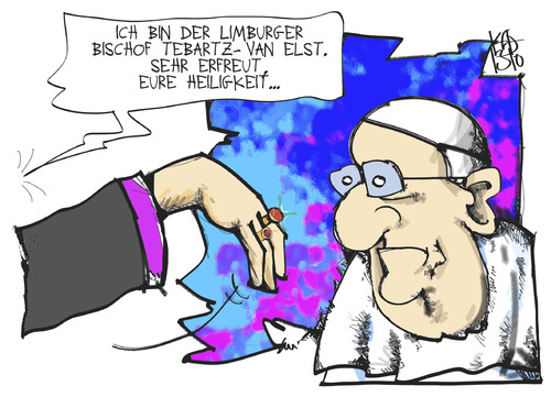 Cartoon: Tebartz -van Elst in Rom (medium) by Kostas Koufogiorgos tagged tebartz,van,elst,limburg,bischof,papst,franziskus,vatikan,rom,kirche,karikatur,koufogiorgos,tebartz,van,elst,limburg,bischof,papst,franziskus,vatikan,rom,kirche,karikatur,koufogiorgos