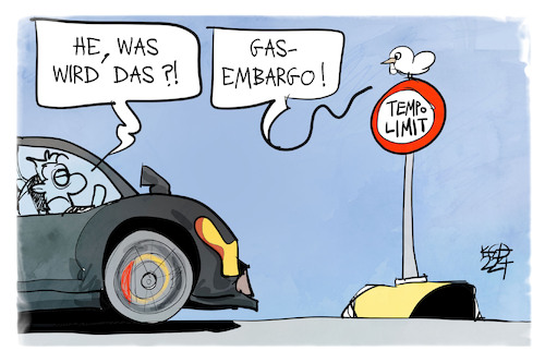 Cartoon: Tempolimit (medium) by Kostas Koufogiorgos tagged karikatur,koufogiorgos,gasembargo,energie,tempolimit,autofahrer,karikatur,koufogiorgos,gasembargo,energie,tempolimit,autofahrer