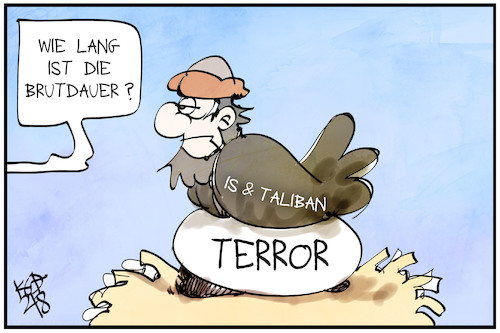 Cartoon: Terror in Afghanistan (medium) by Kostas Koufogiorgos tagged karikatur,koufogiorgos,illustration,cartoon,afghanistan,terror,terrorismus,is,taliban,brutzeit,ei,ausbrüten,karikatur,koufogiorgos,illustration,cartoon,afghanistan,terror,terrorismus,is,taliban,brutzeit,ei,ausbrüten