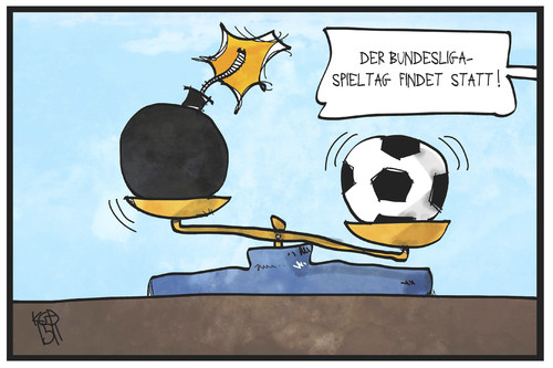 Cartoon: Terror vs. Fußball (medium) by Kostas Koufogiorgos tagged karikatur,koufogiorgos,illustration,cartoon,terror,fussball,bundesliga,ball,bombe,terrorismus,sicherheit,waage,abwägen,sport,karikatur,koufogiorgos,illustration,cartoon,terror,fussball,bundesliga,ball,bombe,terrorismus,sicherheit,waage,abwägen,sport