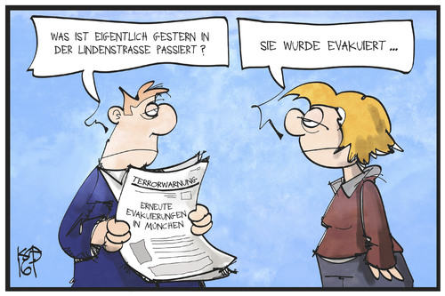 Cartoon: Terrorwarnung in München (medium) by Kostas Koufogiorgos tagged karikatur,koufogiorgos,illustration,cartoon,muenchen,terrorismus,terrorwarnung,lindenstrasse,fernsehen,evakuierung,bombendrohung,karikatur,koufogiorgos,illustration,cartoon,muenchen,terrorismus,terrorwarnung,lindenstrasse,fernsehen,evakuierung,bombendrohung