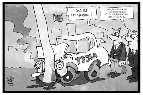 Cartoon: Tesla-Unfall (medium) by Kostas Koufogiorgos tagged karikatur,koufogiorgos,illustration,cartoon,usa,tesla,skandal,unfall,auto,selbstfahrend,technologie,deutschland,karikatur,koufogiorgos,illustration,cartoon,usa,tesla,skandal,unfall,auto,selbstfahrend,technologie,deutschland