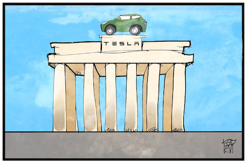 Cartoon: Tesla in Berlin (medium) by Kostas Koufogiorgos tagged karikatur,koufogiorgos,illustration,cartoon,tesla,berlin,brandenburg,auto,fabrik,elektromobilität,karikatur,koufogiorgos,illustration,cartoon,tesla,berlin,brandenburg,auto,fabrik,elektromobilität