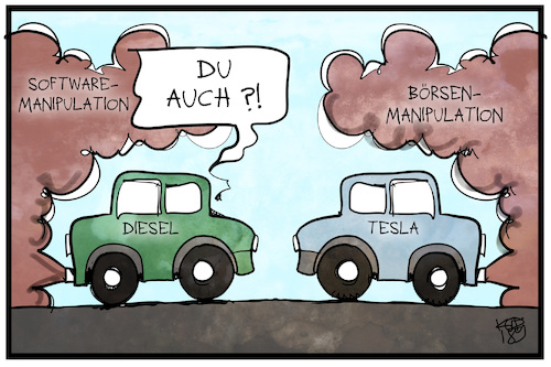 Cartoon: Tesla und Diesel (medium) by Kostas Koufogiorgos tagged karikatur,koufogiorgos,illustration,cartoon,musk,tesla,manipulation,diesel,gate,abgas,affäre,klage,börse,börsenaufsicht,usa,karikatur,koufogiorgos,illustration,cartoon,musk,tesla,manipulation,diesel,gate,abgas,affäre,klage,börse,börsenaufsicht,usa