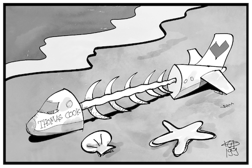 Cartoon: Thomas Cook (medium) by Kostas Koufogiorgos tagged karikatur,koufogiorgos,illustration,cartoon,thomas,cook,flugzeug,urlaub,strand,gestrandet,insolvenz,pleite,tourismus,wirtschaft,gerippe,fisch,muschel,seestern,reiseveranstalter,karikatur,koufogiorgos,illustration,cartoon,thomas,cook,flugzeug,urlaub,strand,gestrandet,insolvenz,pleite,tourismus,wirtschaft,gerippe,fisch,muschel,seestern,reiseveranstalter