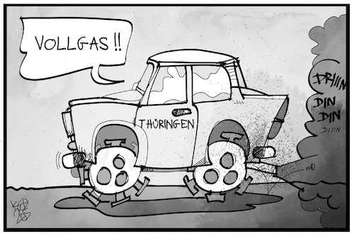 Cartoon: Thüringen startet durch (medium) by Kostas Koufogiorgos tagged karikatur,koufogiorgos,illustration,cartoon,thueringen,trabi,corona,auto,lockerung,ddr,fahren,pandemie,karikatur,koufogiorgos,illustration,cartoon,thueringen,trabi,corona,auto,lockerung,ddr,fahren,pandemie