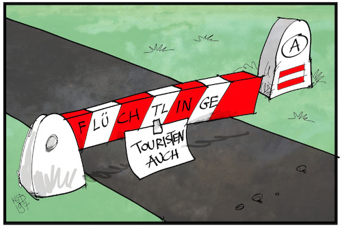 Cartoon: Transitstreit (medium) by Kostas Koufogiorgos tagged karikatur,koufogiorgos,illustration,cartoon,oesterreich,transit,schranke,fluechtlinge,touristen,asylpolitik,verkehr,durchreise,karikatur,koufogiorgos,illustration,cartoon,oesterreich,transit,schranke,fluechtlinge,touristen,asylpolitik,verkehr,durchreise