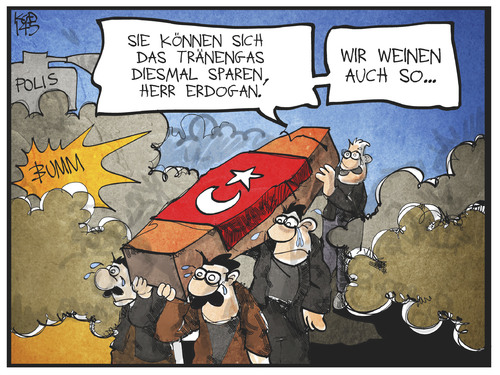 Cartoon: Trauer in der Türkei (medium) by Kostas Koufogiorgos tagged karikatur,koufogiorgos,cartoon,illustration,türkei,erdogan,demonstration,protest,trauer,sarg,weinen,tränengas,polizei,politik,soma,grubenunglück,karikatur,koufogiorgos,cartoon,illustration,türkei,erdogan,demonstration,protest,trauer,sarg,weinen,tränengas,polizei,politik,soma,grubenunglück