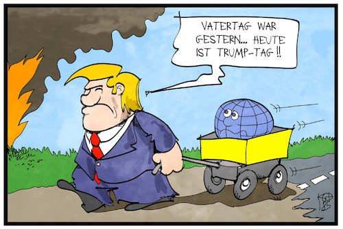 Cartoon: Trump-Tag (medium) by Kostas Koufogiorgos tagged karikatur,koufogiorgos,illustration,cartoon,trump,vatertag,bollerwagen,welt,usa,präsident,karikatur,koufogiorgos,illustration,cartoon,trump,vatertag,bollerwagen,welt,usa,präsident