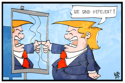 Cartoon: Trump entlässt (medium) by Kostas Koufogiorgos tagged karikatur,koufogiorgos,illustration,cartoon,trump,spiegel,entlassung,usa,präsident,stab,kabinett,karikatur,koufogiorgos,illustration,cartoon,trump,spiegel,entlassung,usa,präsident,stab,kabinett