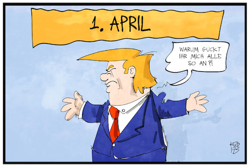 Cartoon: Trump im April (medium) by Kostas Koufogiorgos tagged karikatur,koufogiorgos,illustration,cartoon,april,trump,usa,aprilscherz,fool,präsident,karikatur,koufogiorgos,illustration,cartoon,april,trump,usa,aprilscherz,fool,präsident