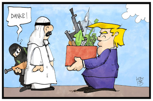 Cartoon: Trump liefert Waffen (medium) by Kostas Koufogiorgos tagged karikatur,koufogiorgos,illustration,cartoon,trump,saudi,arabien,scheich,is,terrorist,islamist,waffen,deal,rüstung,industrie,verkauf,usa,karikatur,koufogiorgos,illustration,cartoon,trump,saudi,arabien,scheich,is,terrorist,islamist,waffen,deal,rüstung,industrie,verkauf,usa