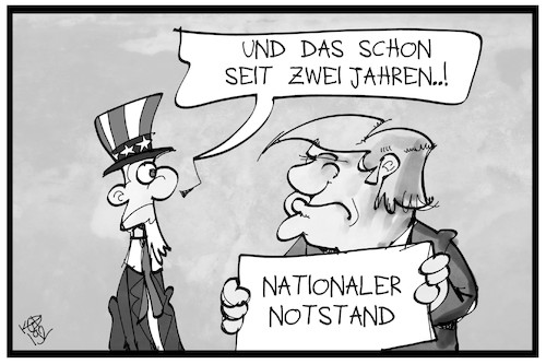 Cartoon: Notstand USA (medium) by Kostas Koufogiorgos tagged karikatur,koufogiorgos,illustration,cartoon,nationaler,notstand,trump,usa,uncle,sam,karikatur,koufogiorgos,illustration,cartoon,nationaler,notstand,trump,usa,uncle,sam