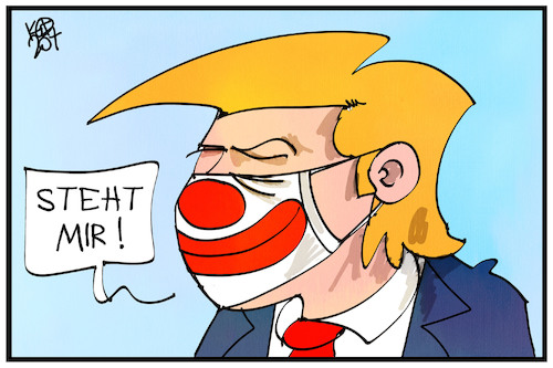 Cartoon: Trump trägt Maske (medium) by Kostas Koufogiorgos tagged karikatur,koufogiorgos,illustration,cartoon,maske,trump,usa,clown,corona,massnahmen,karikatur,koufogiorgos,illustration,cartoon,maske,trump,usa,clown,corona,massnahmen