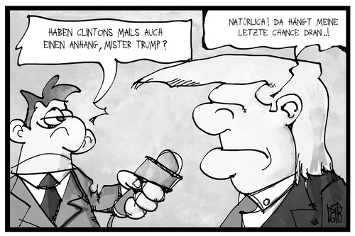 Cartoon: Trump und Clinton (medium) by Kostas Koufogiorgos tagged karikatur,koufogiorgos,illustration,cartoon,trump,clinton,mail,affäre,chance,anhang,usa,wahlen,präsidentschaft,kandidat,reporter,journalist,medien,interview,karikatur,koufogiorgos,illustration,cartoon,trump,clinton,mail,affäre,chance,anhang,usa,wahlen,präsidentschaft,kandidat,reporter,journalist,medien,interview