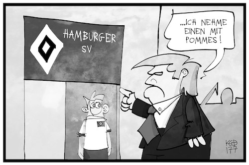 Cartoon: Trump und die Hamburger (medium) by Kostas Koufogiorgos tagged karikatur,koufogiorgos,illustration,cartoon,hamburger,sv,fussball,verein,trump,imbiss,fastfood,missverständnis,sprache,g20,sport,essen,burger,karikatur,koufogiorgos,illustration,cartoon,hamburger,sv,fussball,verein,trump,imbiss,fastfood,missverständnis,sprache,g20,sport,essen,burger