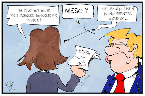 Cartoon: Trump und die Satire (medium) by Kostas Koufogiorgos tagged karikatur,koufogiorgos,illustration,cartoon,trump,satire,wettbewerb,konkurrenz,melania,usa,abwahl,beruf,komiker,karikatur,koufogiorgos,illustration,cartoon,trump,satire,wettbewerb,konkurrenz,melania,usa,abwahl,beruf,komiker