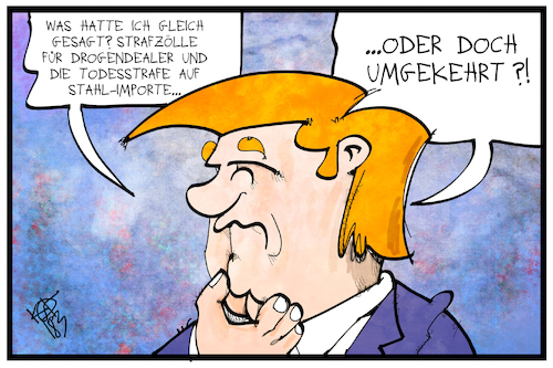 Cartoon: Trump und die Todesstrafe (medium) by Kostas Koufogiorgos tagged karikatur,koufogiorgos,illustration,cartoon,trump,todesstrafe,strafzoll,aluminium,stahl,wirtschaft,verwechslung,drogen,dealer,strafe,usa,präsident,karikatur,koufogiorgos,illustration,cartoon,trump,todesstrafe,strafzoll,aluminium,stahl,wirtschaft,verwechslung,drogen,dealer,strafe,usa,präsident