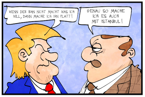 Cartoon: Trump und Erdogan (medium) by Kostas Koufogiorgos tagged karikatur,koufogiorgos,illustration,cartoon,trump,erdogan,iran,istanbul,tuerkei,usa,karikatur,koufogiorgos,illustration,cartoon,trump,erdogan,iran,istanbul,tuerkei,usa
