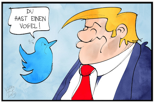 Cartoon: Trump und Twitter (medium) by Kostas Koufogiorgos tagged karikatur,koufogiorgos,illustration,cartoon,twitter,trump,vogel,social,media,fake,news,lüge,usa,präsident,manipulation,karikatur,koufogiorgos,illustration,cartoon,twitter,trump,vogel,social,media,fake,news,lüge,usa,präsident,manipulation