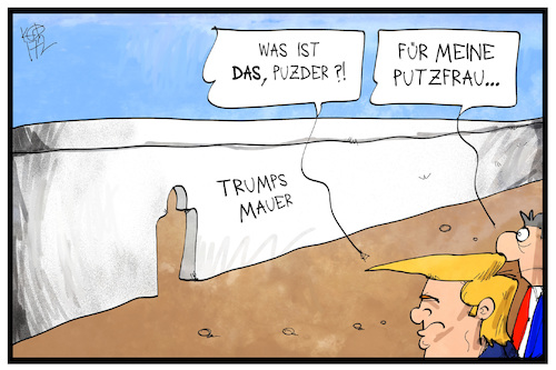 Cartoon: Trumps Mauer (medium) by Kostas Koufogiorgos tagged karikatur,koufogiorgos,illustration,cartoon,trump,mauer,puzder,arbeitsminister,illegal,putzfrau,beschäftigung,ausnahme,usa,einwanderung,karikatur,koufogiorgos,illustration,cartoon,trump,mauer,puzder,arbeitsminister,illegal,putzfrau,beschäftigung,ausnahme,usa,einwanderung