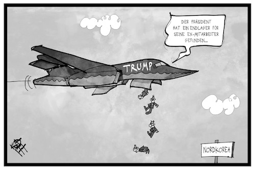 Cartoon: Trumps Mitarbeiter (medium) by Kostas Koufogiorgos tagged karikatur,koufogiorgos,illustration,cartoon,trump,mitarbeiter,stab,flugzeug,nordkorea,usa,endlager,entsorgung,karikatur,koufogiorgos,illustration,cartoon,trump,mitarbeiter,stab,flugzeug,nordkorea,usa,endlager,entsorgung