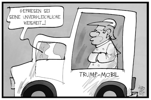 Cartoon: Trumps Weisheit (medium) by Kostas Koufogiorgos tagged karikatur,koufogiorgos,illustration,cartoon,trump,trumpmobil,weisheit,tweet,unfehlbarkeit,karikatur,koufogiorgos,illustration,cartoon,trump,trumpmobil,weisheit,tweet,unfehlbarkeit