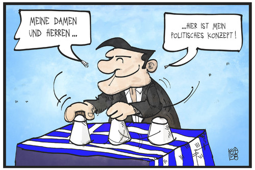 Cartoon: Tsipras Konzept (medium) by Kostas Koufogiorgos tagged karikatur,koufogiorgos,cartoon,illustration,tsipras,griechenland,konzept,politik,strategier,plan,spiel,hütchenspiel,show,karikatur,koufogiorgos,cartoon,illustration,tsipras,griechenland,konzept,politik,strategier,plan,spiel,hütchenspiel,show