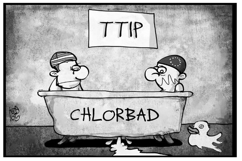 Cartoon: TTIP-Leaks (medium) by Kostas Koufogiorgos tagged karikatur,koufogiorgos,illustration,cartoon,ttip,leaks,badewanne,chlorbad,usa,eu,europa,freihandelsabkommen,leck,datenleck,wirtschaft,karikatur,koufogiorgos,illustration,cartoon,ttip,leaks,badewanne,chlorbad,usa,eu,europa,freihandelsabkommen,leck,datenleck,wirtschaft