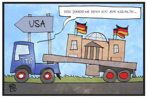 Cartoon: TTIP (medium) by Kostas Koufogiorgos tagged karikatur,koufogiorgos,illustration,cartoon,ttip,bundestag,reichstag,parlament,abschleppen,usa,freihandelsabkommen,wirtschaft,auto,laster,politik,demokratie,karikatur,koufogiorgos,illustration,cartoon,ttip,bundestag,reichstag,parlament,abschleppen,usa,freihandelsabkommen,wirtschaft,auto,laster,politik,demokratie