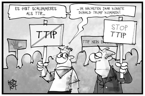Cartoon: TTIP (medium) by Kostas Koufogiorgos tagged karikatur,koufogiorgos,illustration,cartoon,ttip,trump,usa,protest,demonstrant,karikatur,koufogiorgos,illustration,cartoon,ttip,trump,usa,protest,demonstrant