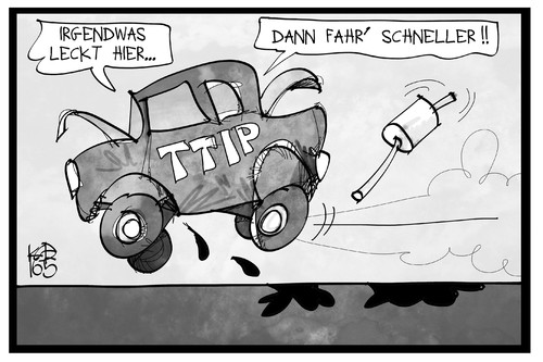 Cartoon: TTIP (medium) by Kostas Koufogiorgos tagged karikatur,koufogiorgos,illustration,cartoon,ttip,leaks,auto,panne,wirtschaft,usa,eu,europa,freihandelsabkommen,leck,datenleck,karikatur,koufogiorgos,illustration,cartoon,ttip,leaks,auto,panne,wirtschaft,usa,eu,europa,freihandelsabkommen,leck,datenleck