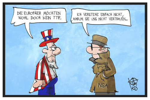 Cartoon: TTIP (medium) by Kostas Koufogiorgos tagged karikatur,koufogiorgos,illustration,cartoon,ttip,nsa,usa,freihandel,abkommen,wirtschaft,vertrauen,partner,agent,uncle,sam,spion,partnerschaft,karikatur,koufogiorgos,illustration,cartoon,ttip,nsa,usa,freihandel,abkommen,wirtschaft,vertrauen,partner,agent,uncle,sam,spion,partnerschaft