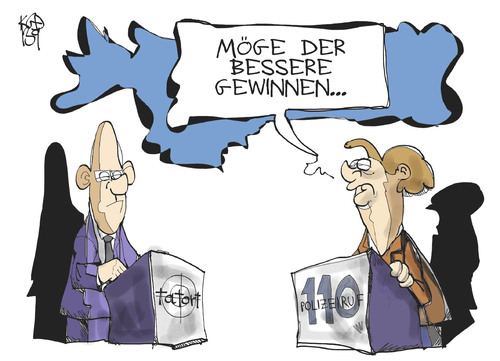 Cartoon: TV-Duell (medium) by Kostas Koufogiorgos tagged tv,duell,medien,steinbrück,merkel,bundestagswahl,tatort,polizeiruf,fernsehen,krimi,wahlkampf,karikatur,koufogiorgos,tv,duell,medien,steinbrück,merkel,bundestagswahl,tatort,polizeiruf,fernsehen,krimi,wahlkampf,karikatur,koufogiorgos