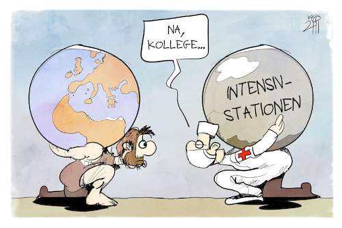 Cartoon: Überlastung der Intensivstation (medium) by Kostas Koufogiorgos tagged karikatur,koufogiorgos,illustration,cartoon,atlas,medizin,arzt,pfleger,intensivstation,corona,pandemie,karikatur,koufogiorgos,illustration,cartoon,atlas,medizin,arzt,pfleger,intensivstation,corona,pandemie