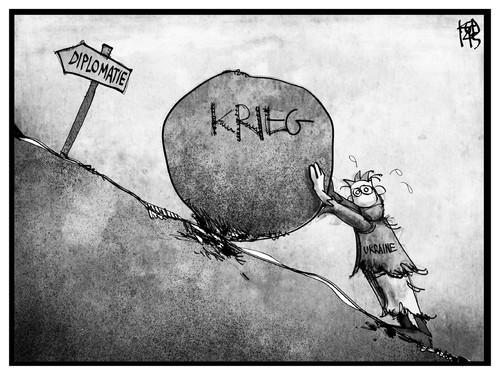 Cartoon: Ukraine-Konflikt (medium) by Kostas Koufogiorgos tagged karikatur,koufogiorgos,illustration,cartoon,ukraine,krieg,bürgerkrieg,sisyphos,stein,berg,diplomatie,politik,konflikt,karikatur,koufogiorgos,illustration,cartoon,ukraine,krieg,bürgerkrieg,sisyphos,stein,berg,diplomatie,politik,konflikt