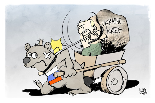 Cartoon: Ukraine-Krieg (medium) by Kostas Koufogiorgos tagged koufogiorgos,karikatur,putin,bär,ukraine,krieg,peitsche,russland,koufogiorgos,karikatur,putin,bär,ukraine,krieg,peitsche,russland