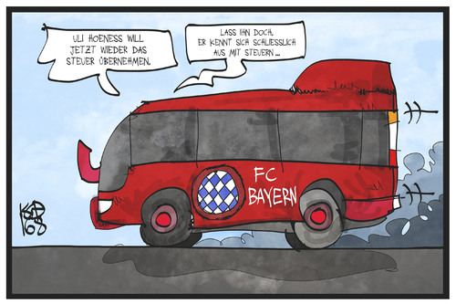 Cartoon: Uli Hoeneß (medium) by Kostas Koufogiorgos tagged karikatur,koufogiorgos,illustration,cartoon,hoeness,fc,bayern,fussball,steuer,steuern,bus,präsident,fahrzeug,lenken,verein,club,sport,karikatur,koufogiorgos,illustration,cartoon,hoeness,fc,bayern,fussball,steuer,steuern,bus,präsident,fahrzeug,lenken,verein,club,sport