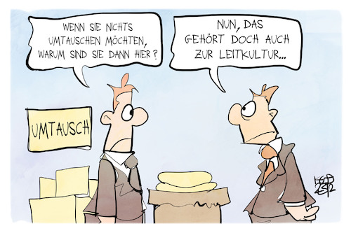 Cartoon: Umtausch und Rückgabe (medium) by Kostas Koufogiorgos tagged karikatur,koufogiorgos,rückgabe,umtausch,geschenk,leitkultur,weihnachten,karikatur,koufogiorgos,rückgabe,umtausch,geschenk,leitkultur,weihnachten