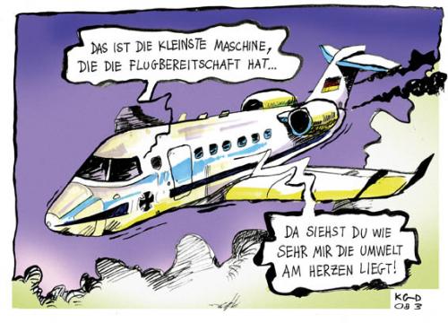 Cartoon: Umweltfreundlich (medium) by Kostas Koufogiorgos tagged gabriel,umwelt,flugaffäre,kostas,koufogiorgos,,sigmar gabriel,sigmar,gabriel,umwelt,umweltfreundlich,umweltschutz,naturschutz,klimawandel,bundeswehr,flugzeug,flugaffäre,maschine,flüge,staatskosten,staatsbesuch