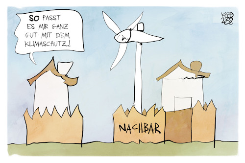 Cartoon: Umweltstudie (medium) by Kostas Koufogiorgos tagged karikatur,koufogiorgos,klimaschutz,nachbar,garten,windrad,umwelt,karikatur,koufogiorgos,klimaschutz,nachbar,garten,windrad,umwelt