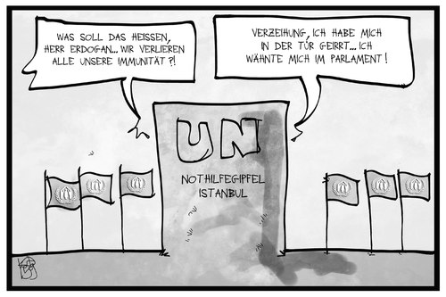 Cartoon: UN-Nothilfegipfel (medium) by Kostas Koufogiorgos tagged karikatur,koufogiorgos,illustration,cartoon,un,uhncr,nothilfegipfel,istanbul,erdogan,tuerkei,flüchtlingshilfe,immunität,autokratie,parlament,demokratie,karikatur,koufogiorgos,illustration,cartoon,un,uhncr,nothilfegipfel,istanbul,erdogan,tuerkei,flüchtlingshilfe,immunität,autokratie,parlament,demokratie