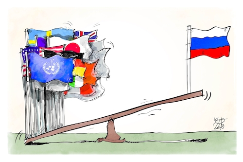 Cartoon: UN-Vollversammlung (medium) by Kostas Koufogiorgos tagged karikatur,koufogiorgos,annexion,russland,un,vollversammlung,wippe,gewicht,völkerrecht,karikatur,koufogiorgos,annexion,russland,un,vollversammlung,wippe,gewicht,völkerrecht