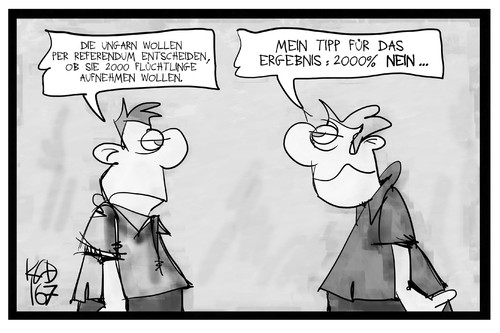 Cartoon: Ungarn (medium) by Kostas Koufogiorgos tagged karikatur,koufogiorgos,illustration,cartoon,ungarn,referendum,fluechtlinge,volksentscheid,nationalismus,demokratie,wahl,abstimmung,karikatur,koufogiorgos,illustration,cartoon,ungarn,referendum,fluechtlinge,volksentscheid,nationalismus,demokratie,wahl,abstimmung