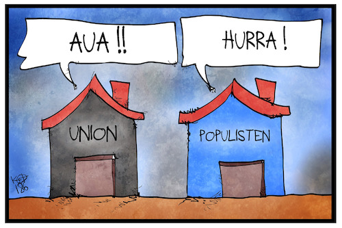 Cartoon: Unionsstreit (medium) by Kostas Koufogiorgos tagged karikatur,koufogiorgos,illustration,cartoon,union,streit,cdu,csu,populisten,partei,profiteur,jubel,schmerz,politik,karikatur,koufogiorgos,illustration,cartoon,union,streit,cdu,csu,populisten,partei,profiteur,jubel,schmerz,politik