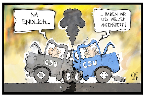 Cartoon: Unionsstreit (medium) by Kostas Koufogiorgos tagged karikatur,koufogiorgos,illustration,cartoon,unionsstreit,kompromiss,cdu,csu,treffen,merkel,seehofer,union,partei,regierung,asylstreit,karikatur,koufogiorgos,illustration,cartoon,unionsstreit,kompromiss,cdu,csu,treffen,merkel,seehofer,union,partei,regierung,asylstreit