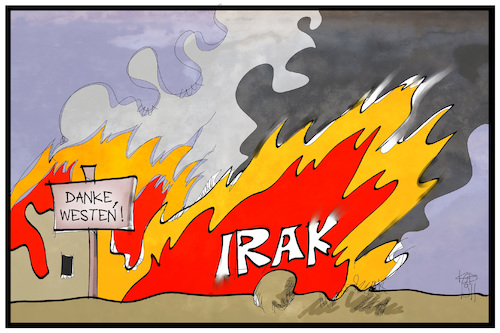 Cartoon: Unruhen im Irak (medium) by Kostas Koufogiorgos tagged karikatur,koufogiorgos,illustration,cartoon,irak,unruhe,chaos,westen,ursache,wirkung,feuer,brand,karikatur,koufogiorgos,illustration,cartoon,irak,unruhe,chaos,westen,ursache,wirkung,feuer,brand