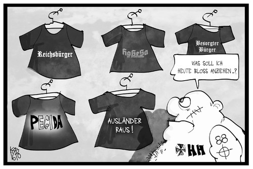 Cartoon: Unterschätzte Reichsbürger (medium) by Kostas Koufogiorgos tagged karikatur,koufogiorgos,illustration,cartoon,reichsbürger,pegida,hooligan,hogesa,extremismus,shirt,bekleidung,identität,karikatur,koufogiorgos,illustration,cartoon,reichsbürger,pegida,hooligan,hogesa,extremismus,shirt,bekleidung,identität