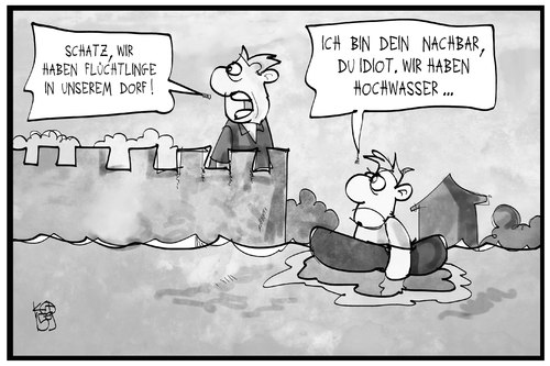 Cartoon: Unwetter (medium) by Kostas Koufogiorgos tagged karikatur,koufogiorgos,illustration,cartoon,unwetter,flut,flüchtling,wetter,klima,nachbar,schlauchboot,hochwasser,umwelt,karikatur,koufogiorgos,illustration,cartoon,unwetter,flut,flüchtling,wetter,klima,nachbar,schlauchboot,hochwasser,umwelt