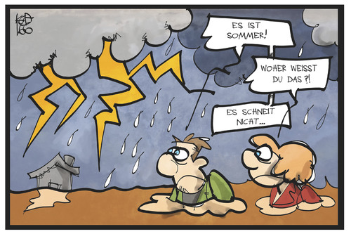 Cartoon: Unwetter (medium) by Kostas Koufogiorgos tagged karikatur,koufogiorgos,illustration,cartoon,wetter,unwetter,sommer,gewitter,schnee,blitz,donner,regen,klima,naturkatastrophe,überflutung,umwelt,karikatur,koufogiorgos,illustration,cartoon,wetter,unwetter,sommer,gewitter,schnee,blitz,donner,regen,klima,naturkatastrophe,überflutung,umwelt